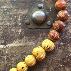 Beads Pambil Hand carved. Yellow & Brown. Unique.